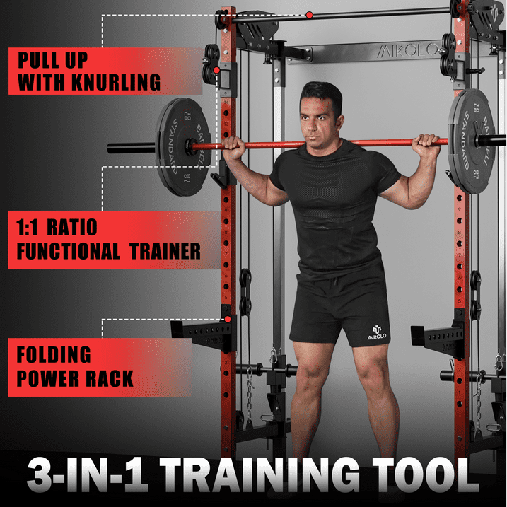 PULL UP WITH KNURLING, 1:1 RATIO FUNCTIONAL TRAINER, FOLDING POWER RACK, 3-IN-1 TRAINING TOOL