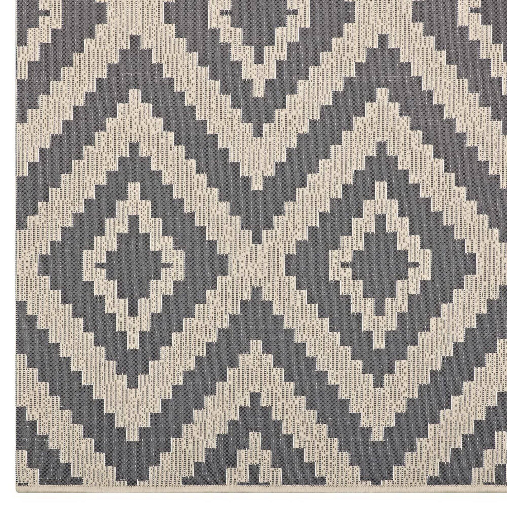 Alt View 2. Modway - Jagged Geometric Diamond Trellis Indoor and Outdoor Area Rug - Gray and Beige.