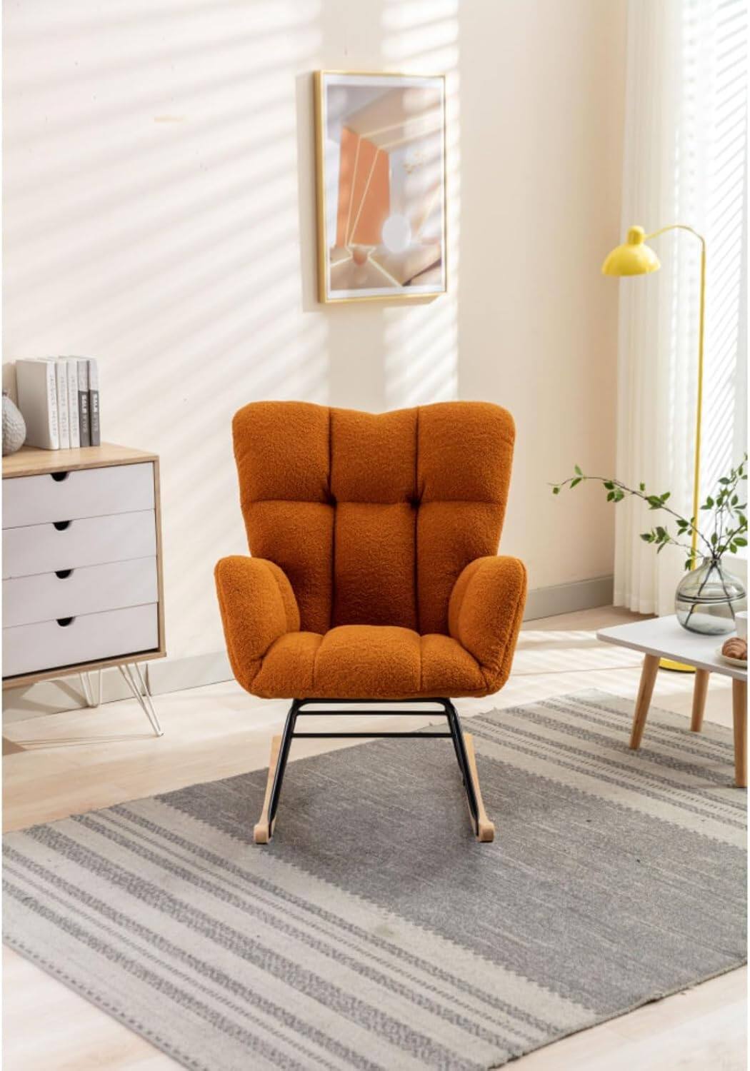 Alt View 3. Trinkets Crazed - Teddy Fabric Rocking Gilder Nursery Chair For Living Room Indoor - Camel.