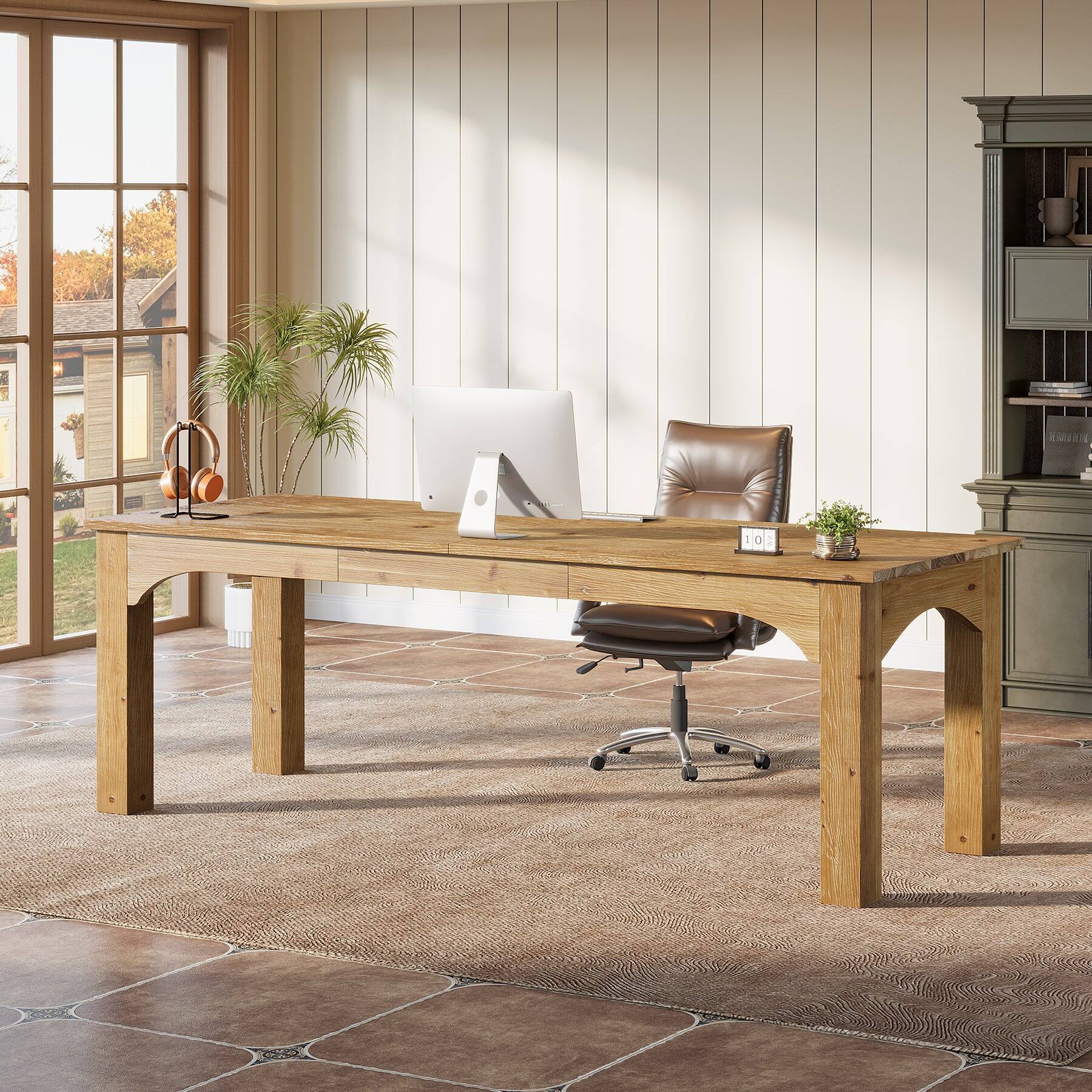 Alt View 1. Tribesigns - Office Computer Desk with Solid Wood Construction, for Computer Work, Writing and Study in Home Offices - Light Brown.