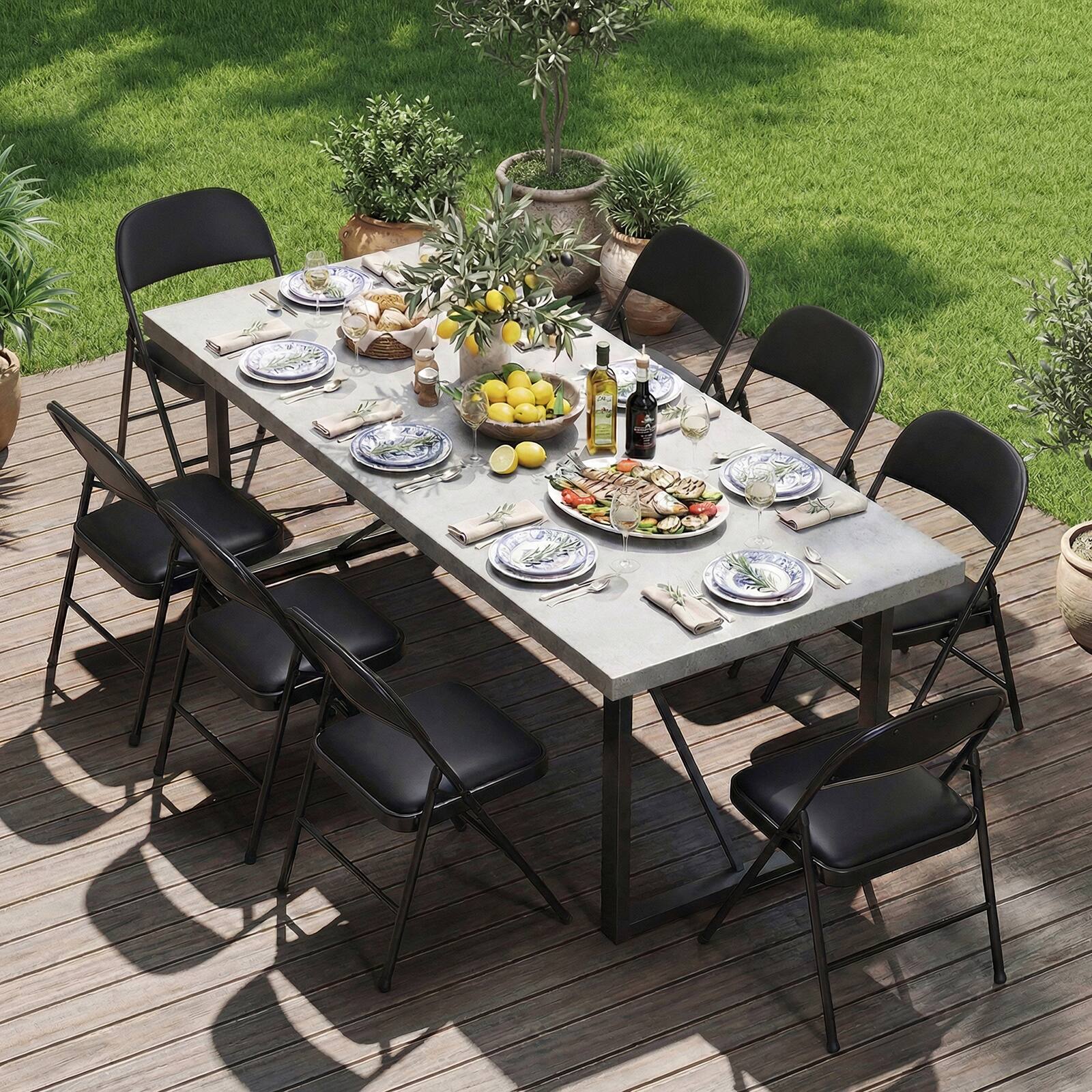 Alt View 3. Costway - Costway 4 PCS Folding Chairs with Metal Frame PVC Leather Stackable Chairs for Indoor - Black.