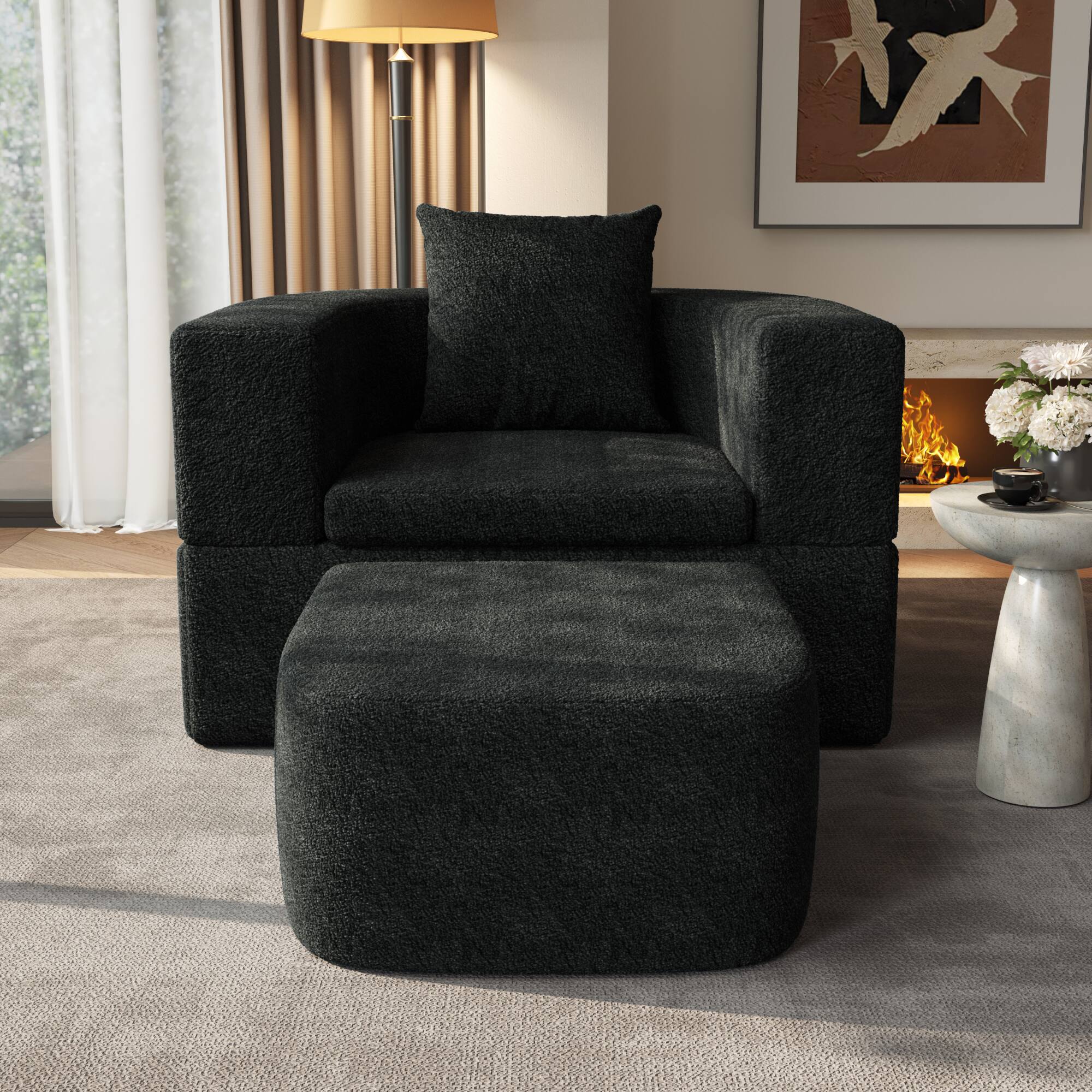 Alt View 1. Yardgrace - Boneless Sofa Chair Lounge Chair for Living Room, Modern Convertible Upholstered Sofa, Comfy Sherpa Leisure Couch - BLACK.