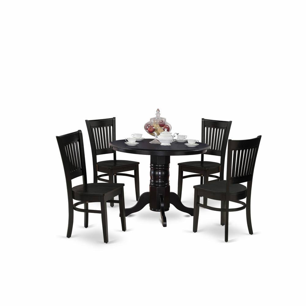 Left. East West Furniture - East West Furniture - SHVA5-BLK-W - 5-Pc Dining Room Set- 4 Dining Room Chair and Dinner Table - Linen Fabric Seat and - Black.