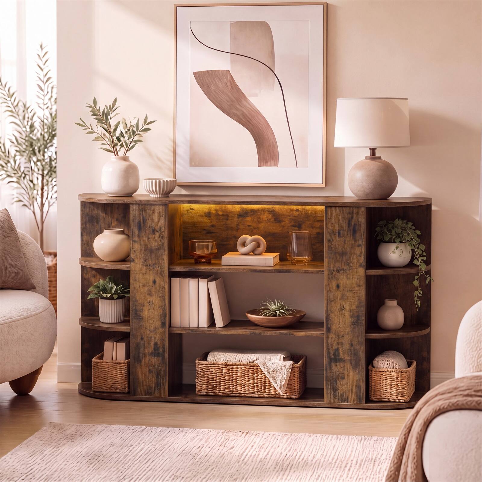 Alt View 3. Costway - Costway 50" Television Stand with Adjustable & Removable Shelf, Media Console Table Rustic - Rustic Brown.
