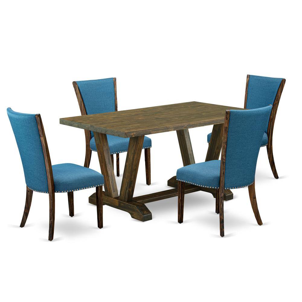 Left. East West Furniture - East West Furniture V776VE721-5 5Pc Dining Table set Offers a Kitchen Table and 4 Parson Dining Chairs with Blue Color - Multi-Color.