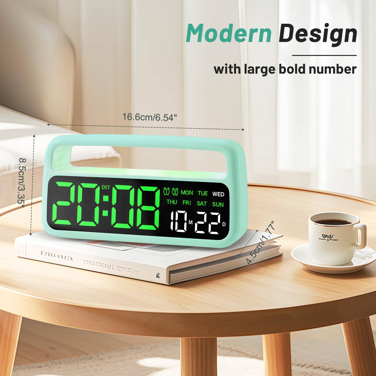 Modern Design with large bold number

16.6cm/6.54"  
8.5cm/3.35"  
4.5cm/1.77"  

20:08  
DST  
THU  
MON FRI SAT TUE SUN  
10-22  
1 M D  
KOCCFONTEN  
S  
2 D  
TOEARS  
2  

wu!