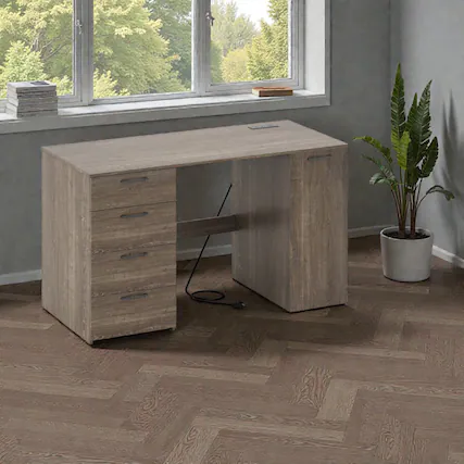 Front. Hivvago - 53" Executive Desk with Multiple Drawers and Convenient Power Access - Gray.