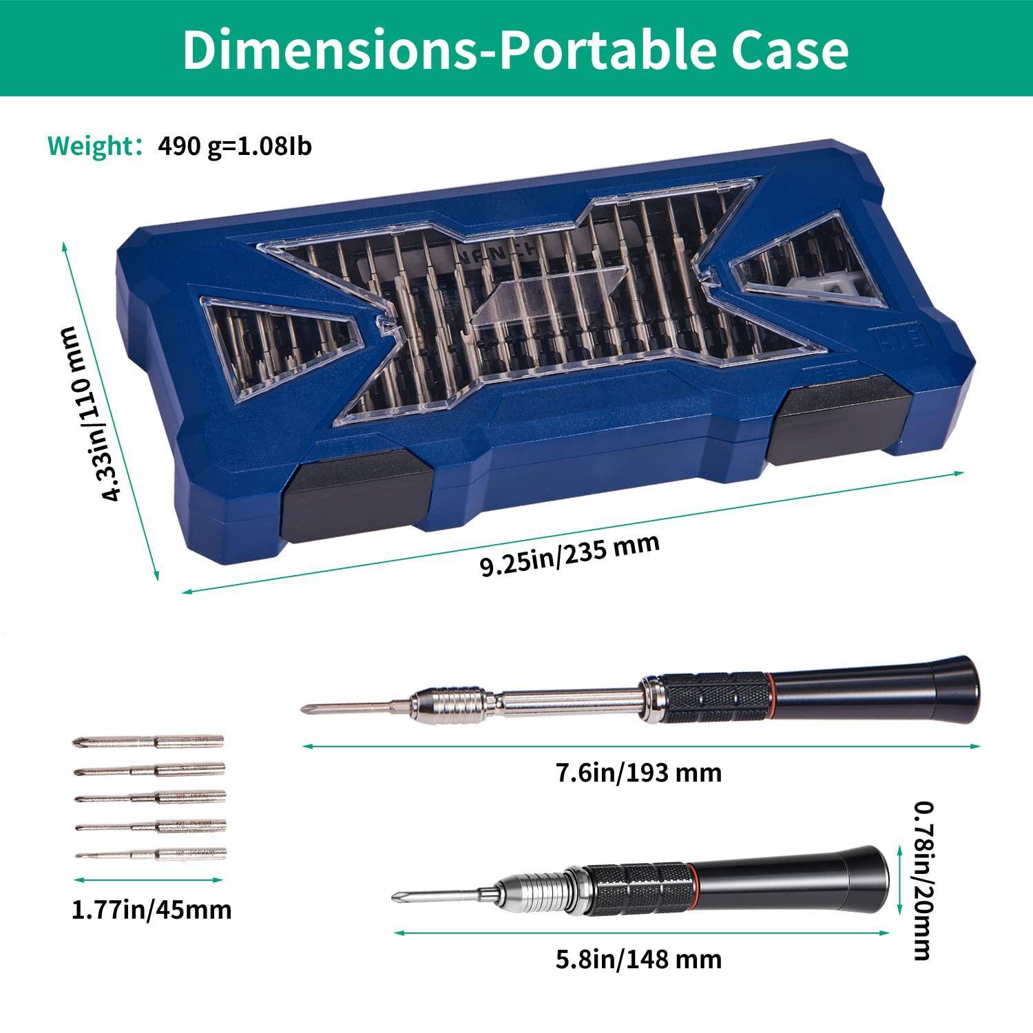 Dimensions-Portable Case

Weight: 490 g=1.08lb

- Length: 9.25in/235 mm
- Width: 4.33in/110 mm
- Height: 1.77in/45mm

- Drill Bit Length: 7.6in/193 mm
- Drill Bit Diameter: 0.78in/20mm
- Drill Bit Length: 5.8in/148 mm
- Drill Bit Length: 1.77in/45mm