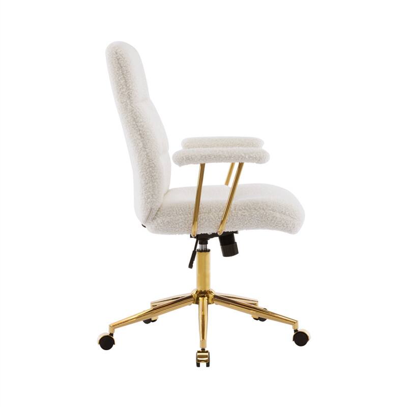 Alt View 2. HTUTWOO - Textured Boucle Fabric Office Chair - Modern Height Adjustable Desk Chair with Padded Arms - White.