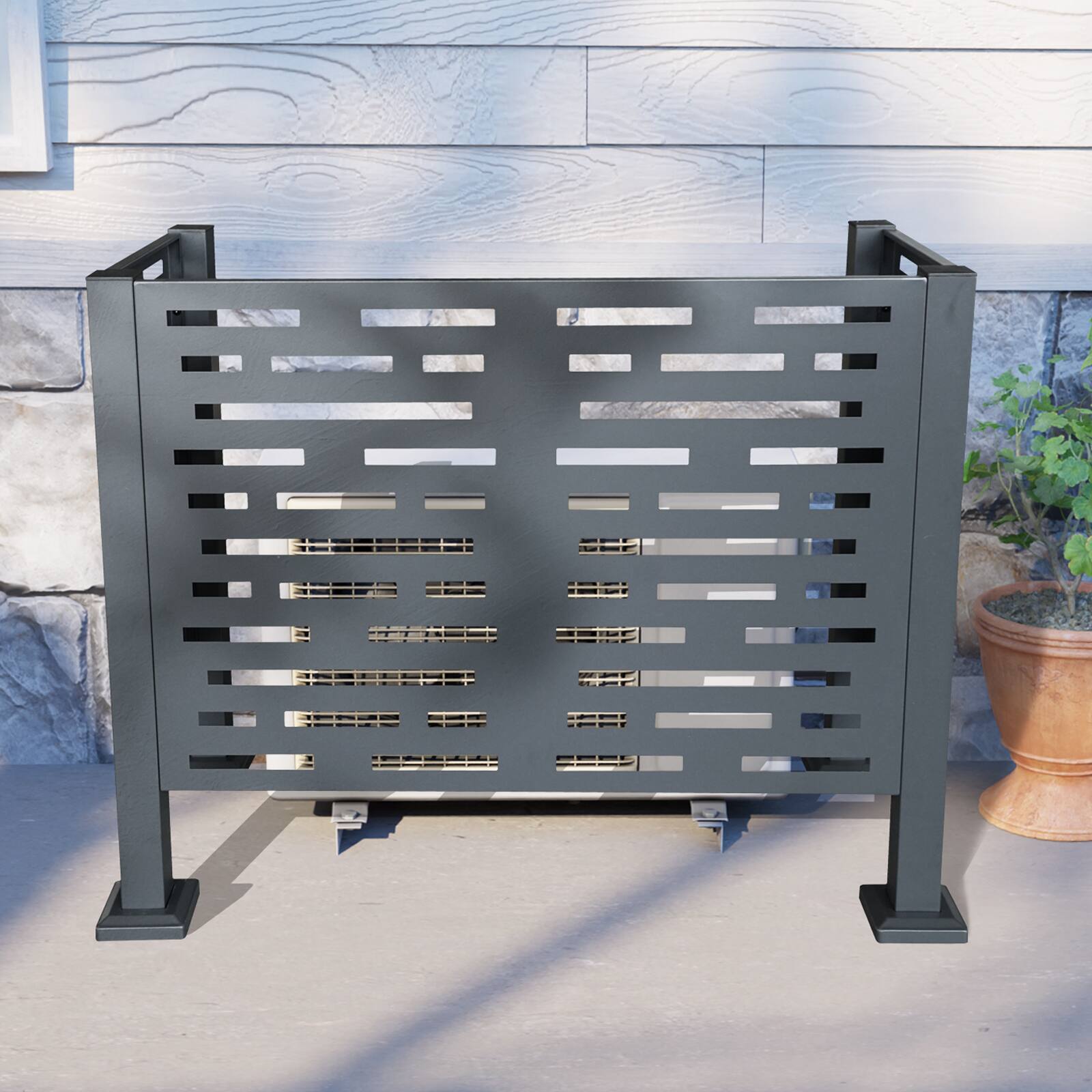 Left. Mondawe - 4ftx2ft Air Conditioner Fence for Outdoor Units - Charcoal.