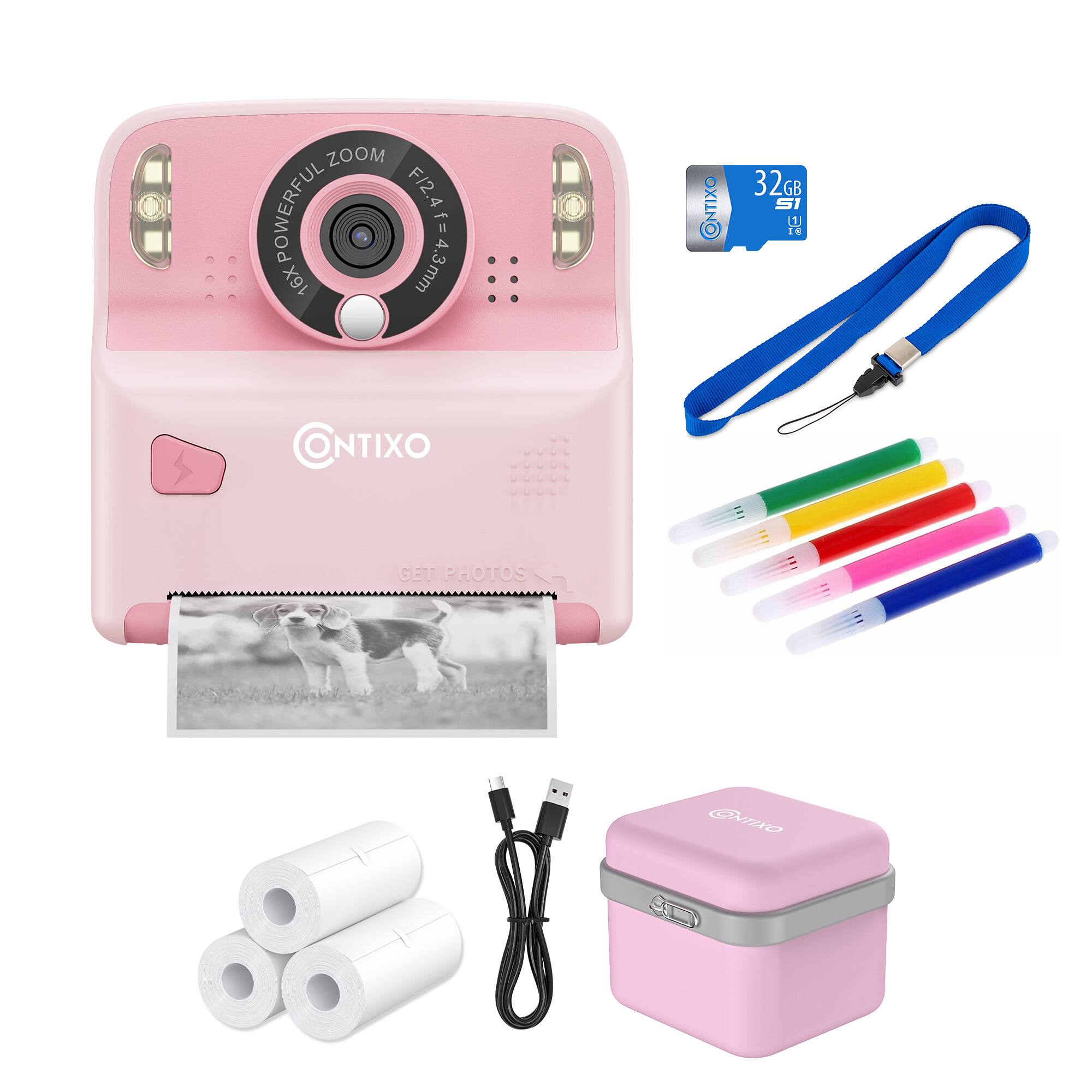 Contixo - KC2 Kids Camera Instant Print - 1080P Kids Instant, 2.4 Inch Screen Digital Camera 12MP with Print Paper - Pink
