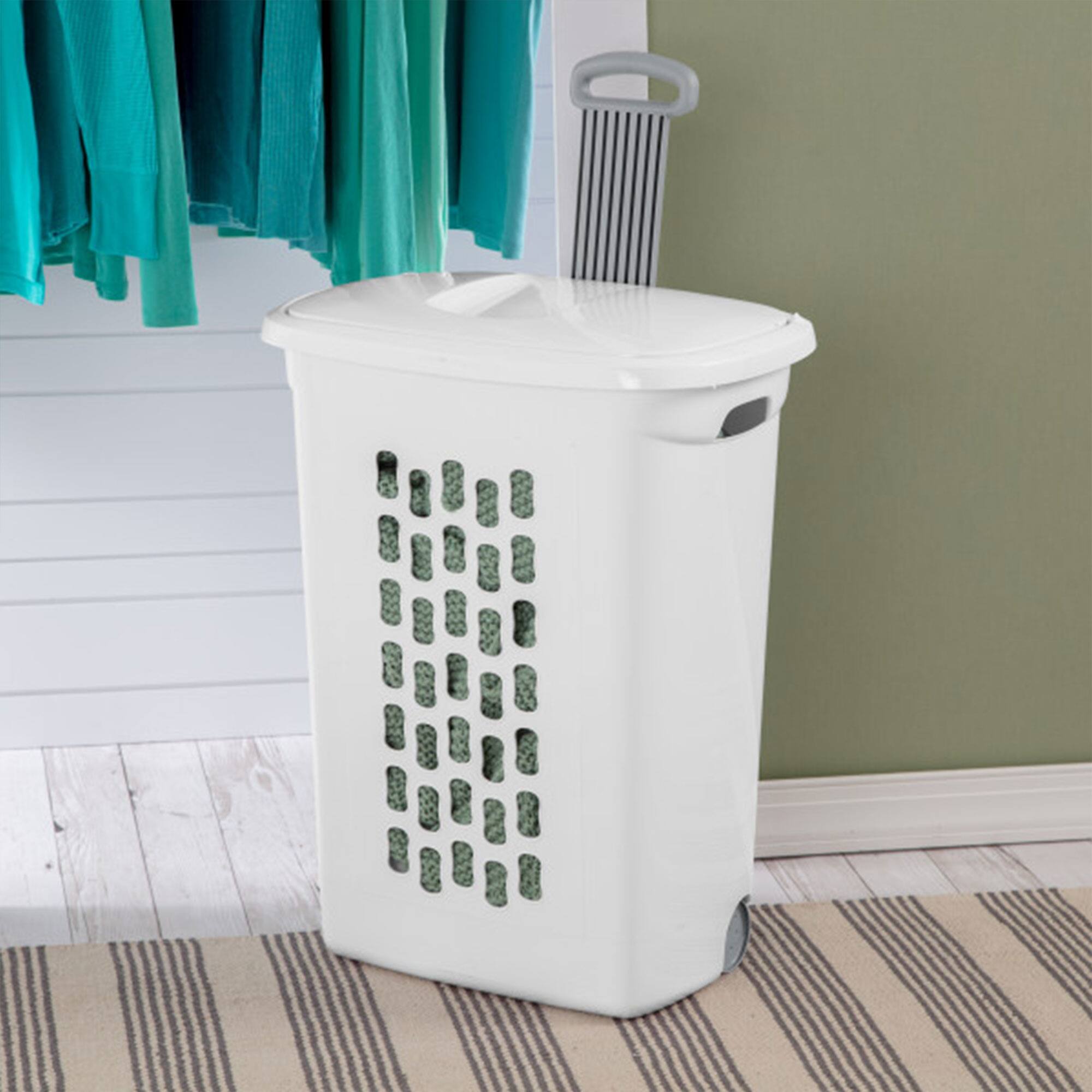 Alt View 10. Sterilite - Sterilite White Laundry Hamper With Lift-Top, Wheels, And Pull Handle, 9 Pack - White.