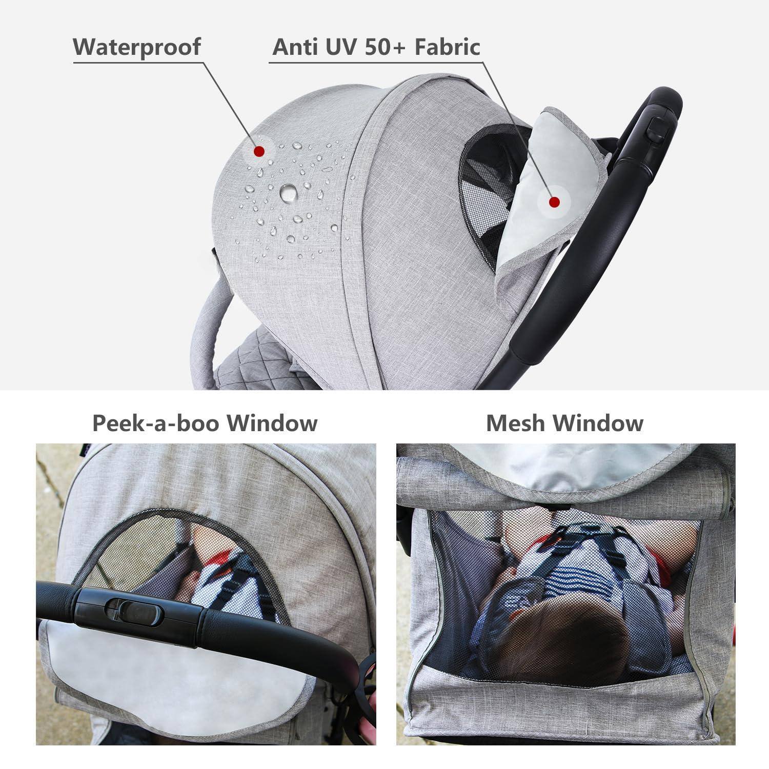 Waterproof  
Anti UV 50+ Fabric  
Peek-a-boo Window  
Mesh Window