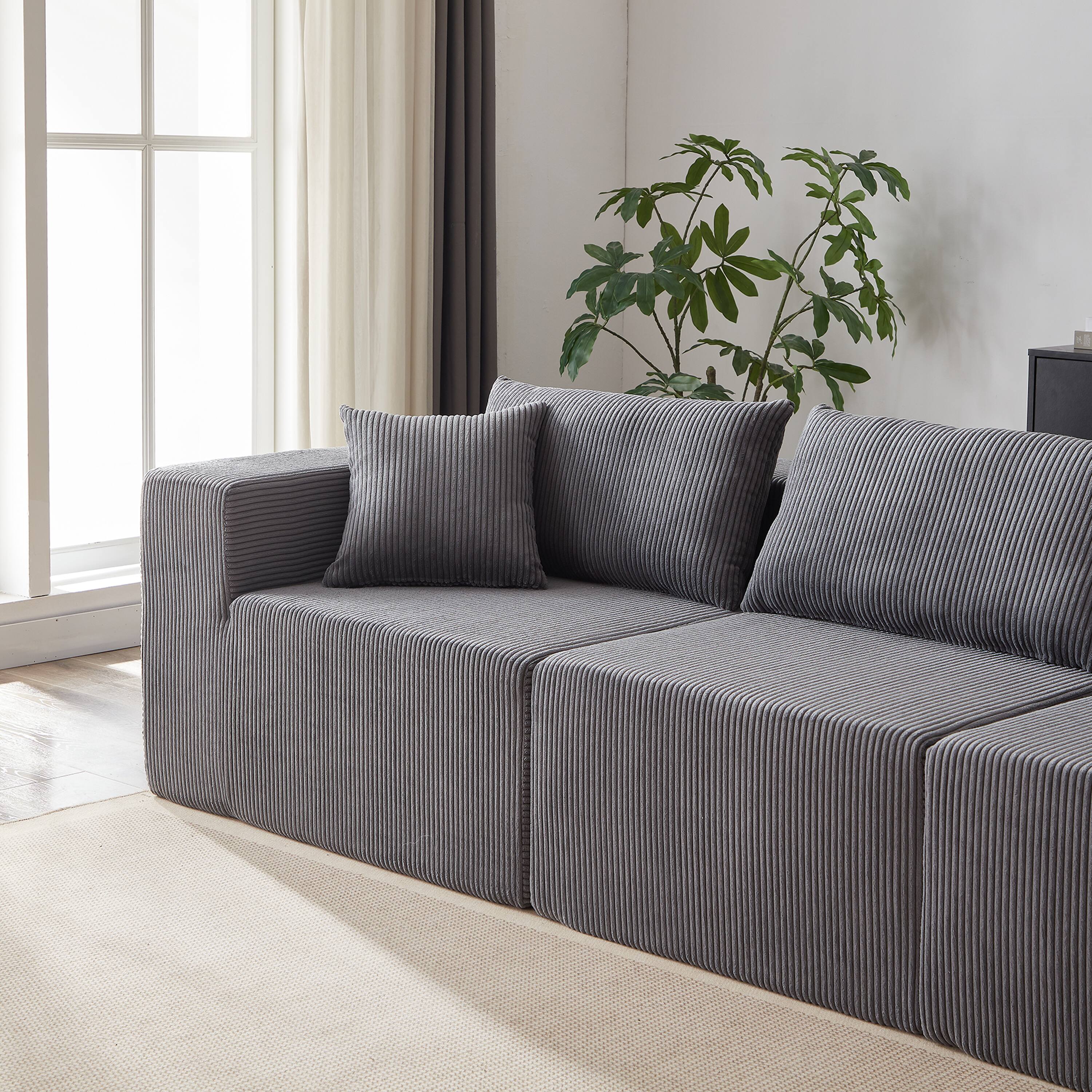 Left. TinyHomie - 104 Inch Corduroy Modular L shaped 4 Piece Sectional Sofa Compressed Foam - gray.