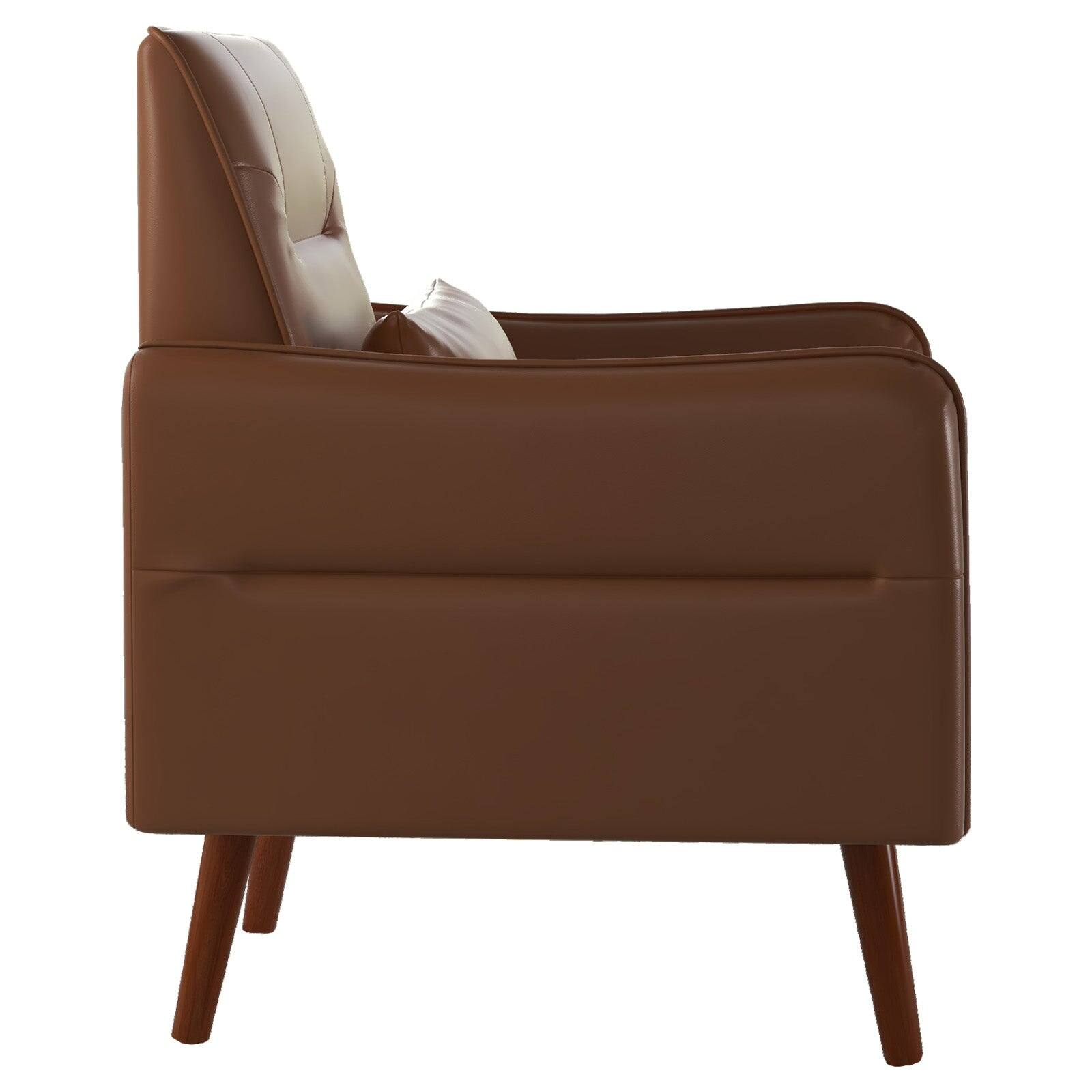 Alt View 5. Boyel Living - Modern Retro Leather-Look Accent Chair Mid-Century Upholstered Armchair with Solid Wood Legs for Small Spaces - Brown.