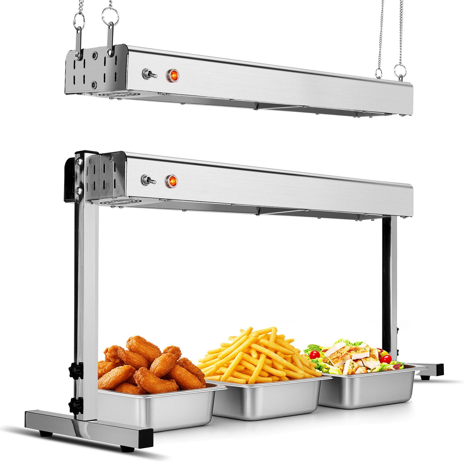 Alt View 1. Winado - 24" Commercial Infrared Food Heat Lamp, Electric Strip Heater with 750W, 113-176°F, Hanging or Standing Use, Food Warmer - Silver.