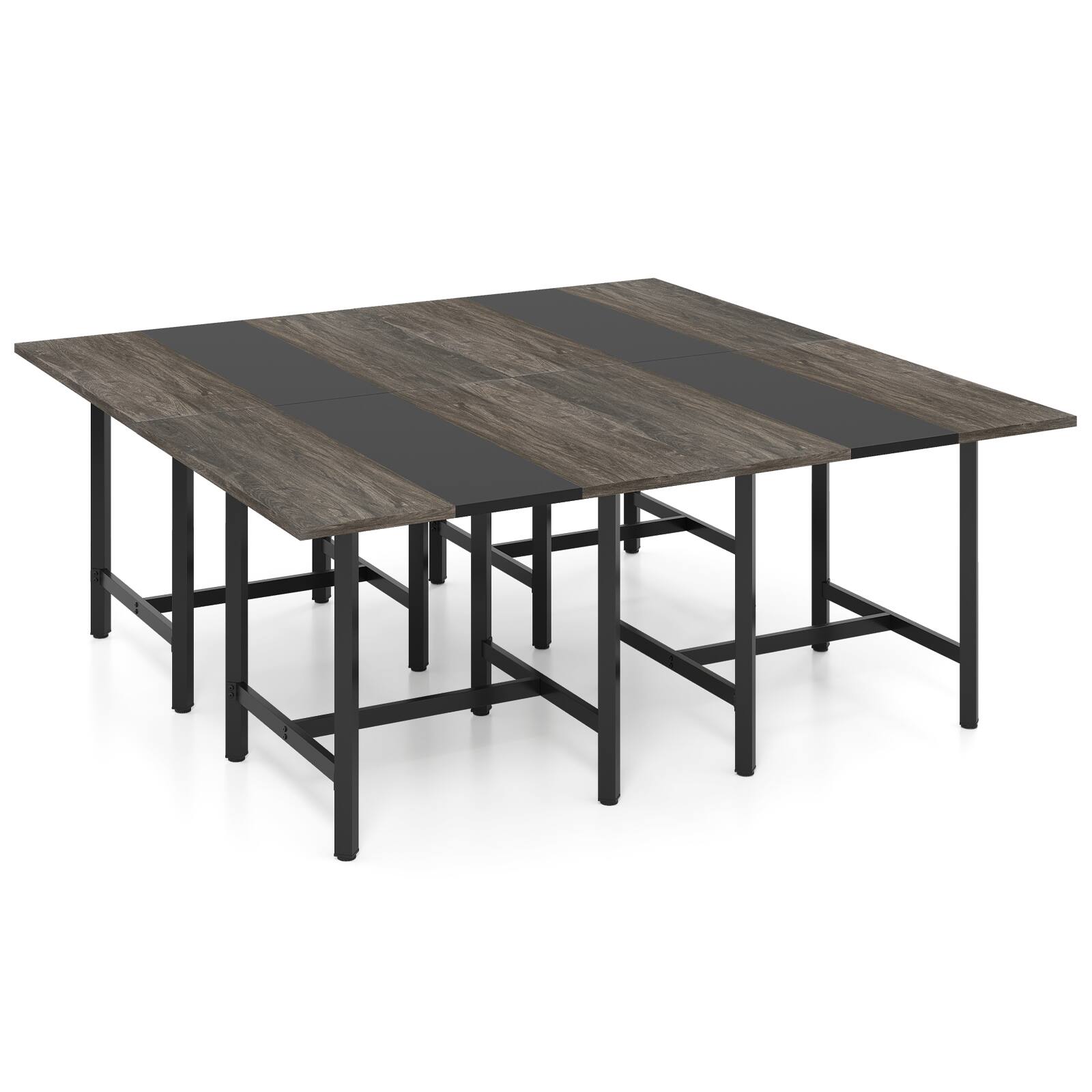 Alt View 9. Costway - Costway 4 PCS 39.5" Square Conference Table with Thickened Tabletop & Heavy-duty Metal Frame - Gray + Black.
