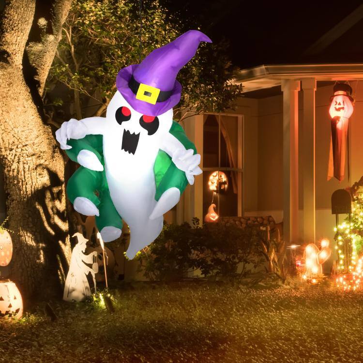 PULUZ 3.9ft Inflatable Halloween Window Sticker Ghost, Blow Up LED ...