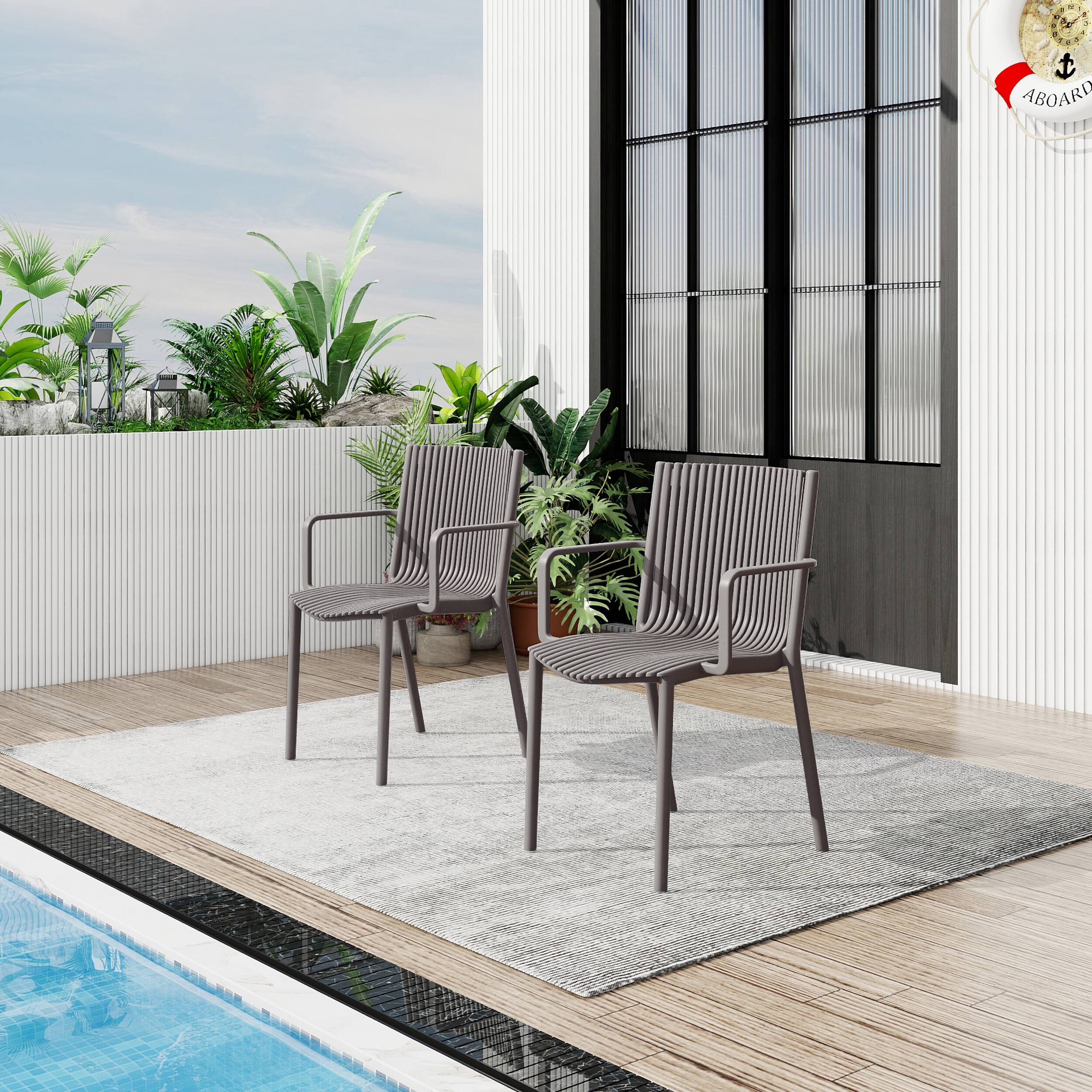 Left. Mondawe - 4pcs Modern Stackable PP Plastic Armchair - Grey.