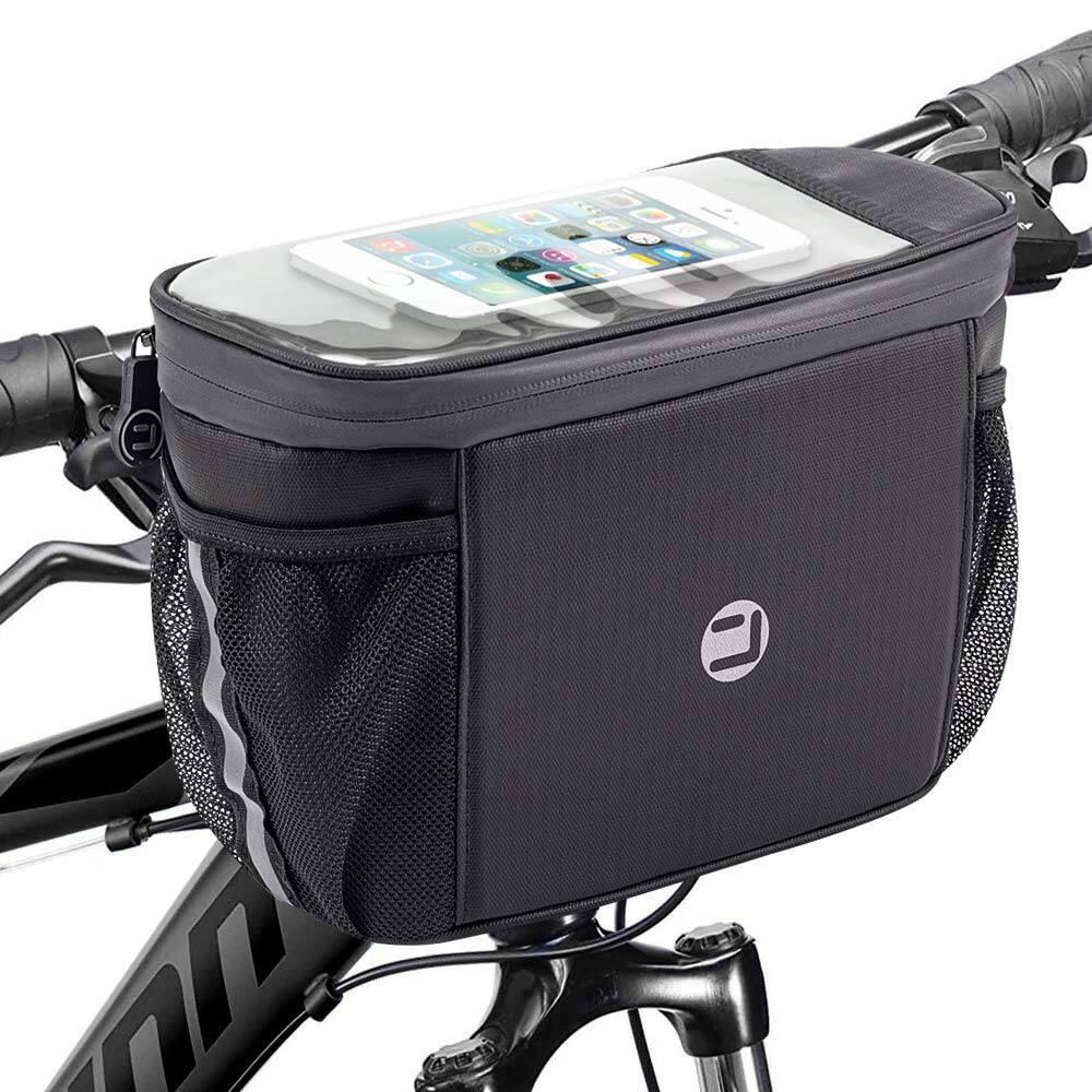 Front. PO3TICJUNKI3 - Bike Handlebar Insulated Bag Front Phone Cooler Storage Pouch With Tpu Touch Screen Insulation Bicycle Frame - Default.