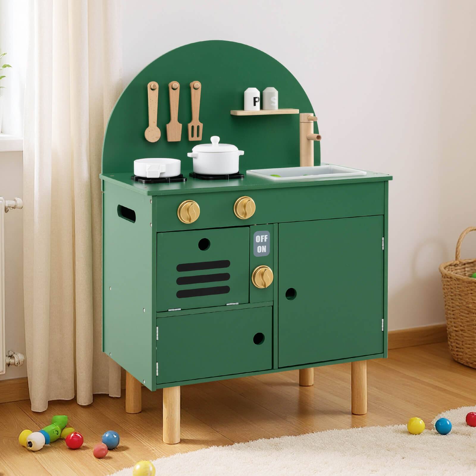 Alt View 1. Costway - Costway Play Kitchen for Kids with Stoves Faucet Sink Microwave Oven Cooking Accessories - Green.