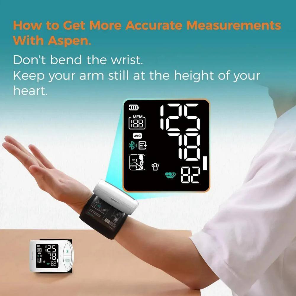 How to Get More Accurate Measurements With Aspen. Don't bend the wrist. Keep your arm still at the height of your heart. I0 MEM 100 100 AVG 1 82 82