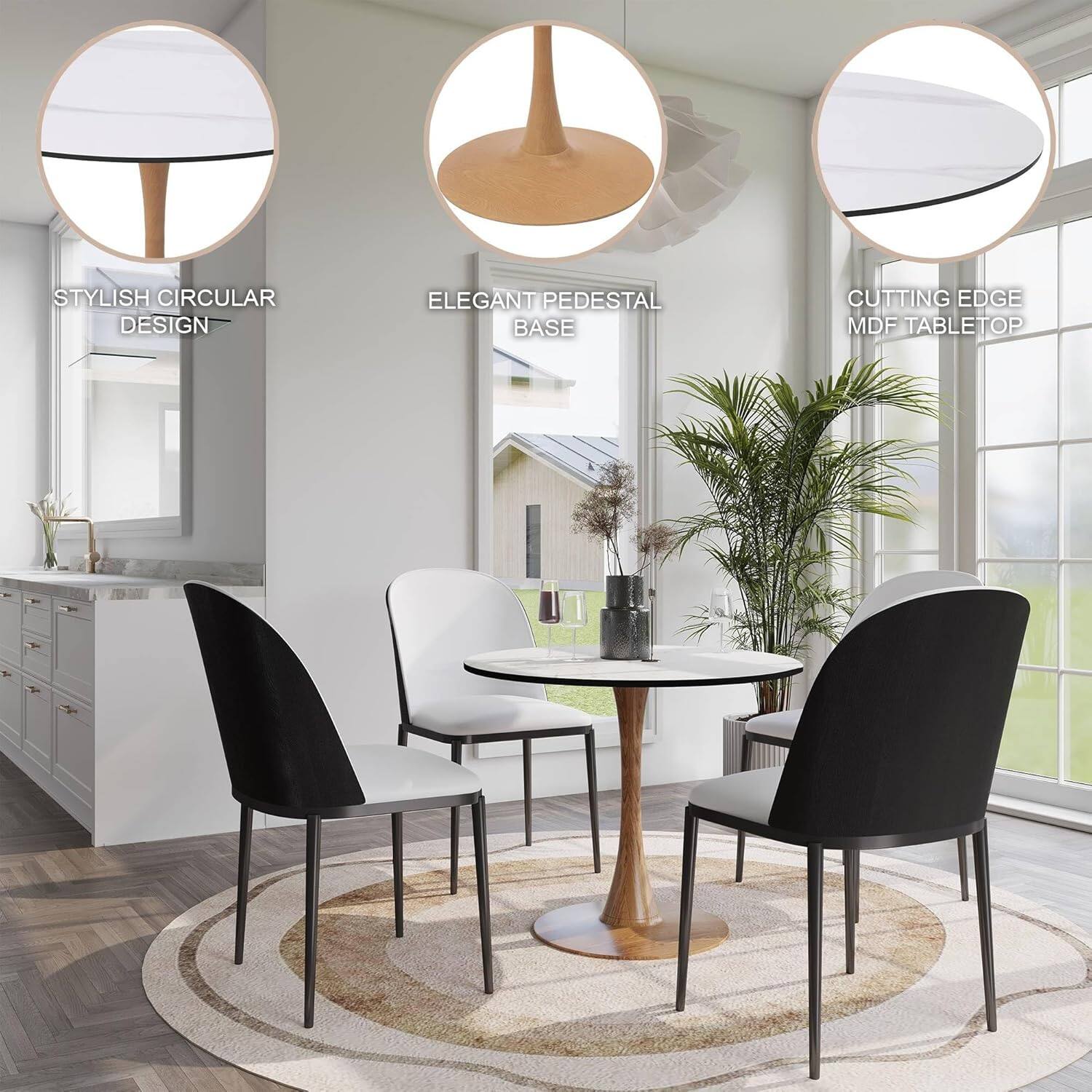 STYLISH CIRCULAR DESIGN  
ELEGANT PEDESTAL BASE  
CUTTING EDGE MDF TABLETOP