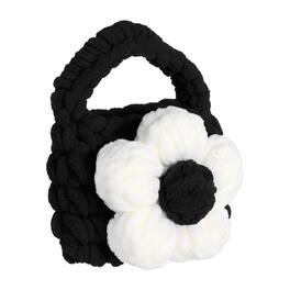 Unique Bargains - Crochet Purse Pouch, Cute Handmade Knitted Storage Bag with Camellia, for Earbuds Keys Makeup - Black/White