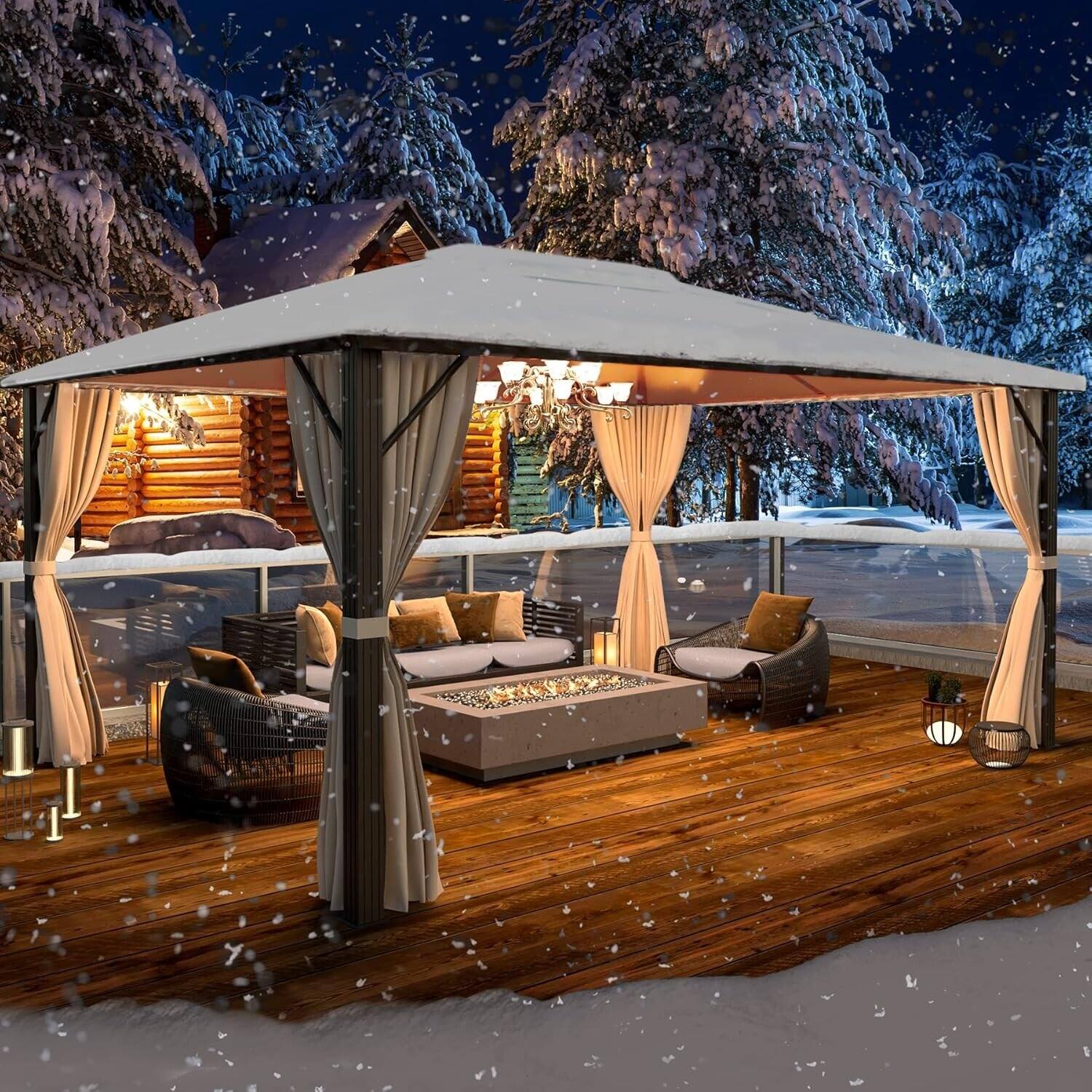 Alt View 2. U-HOMY - 10x12 Aluminum Hardtop Pergola Gazebo with Polycarbonate Roof, Netting & Curtains for Patio and Backyard - 10'x12'.