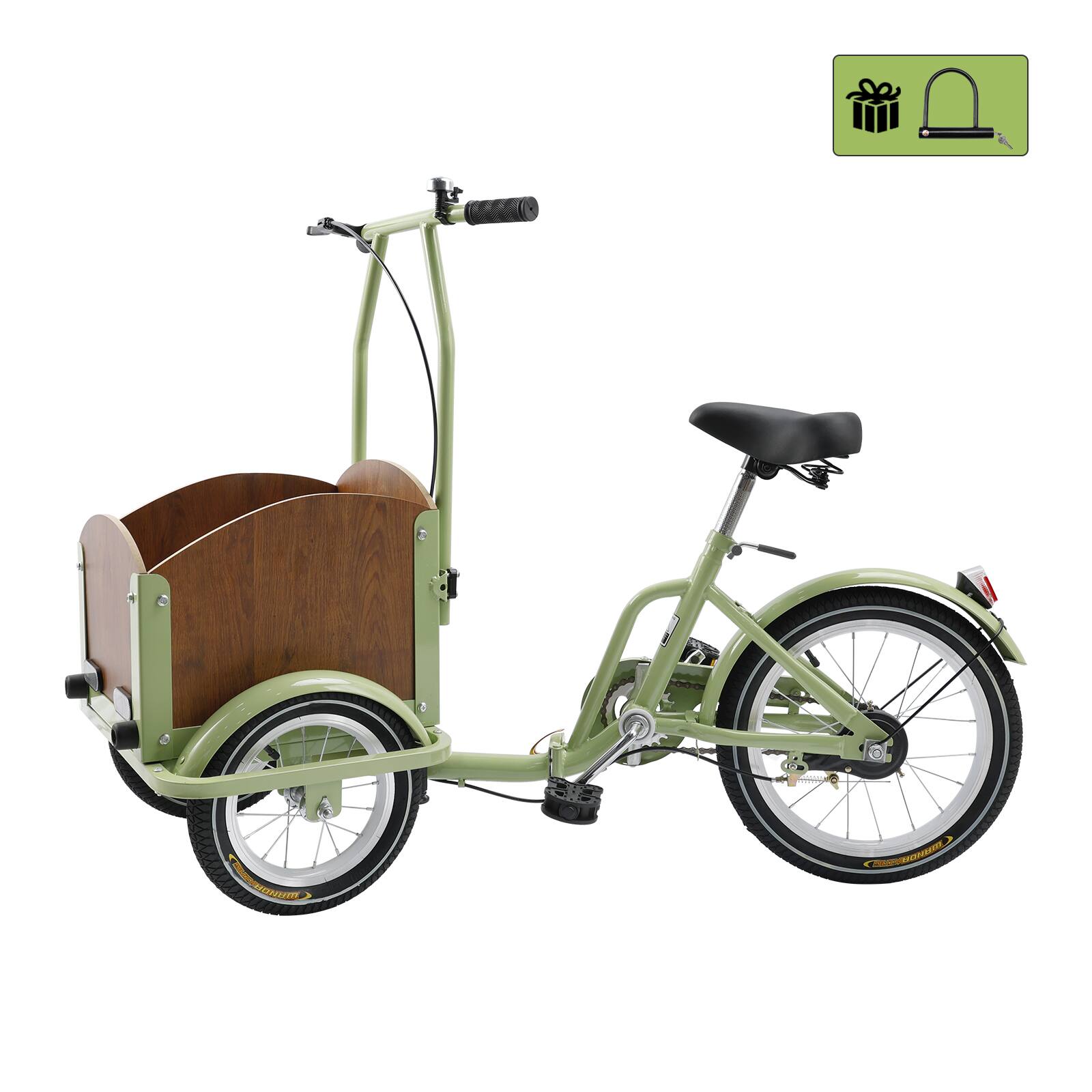 Angle. Topteng - Kid Tricycle Three wheel bike Trike for Child, Boy, Girl, 16 Inch Wheels with Front Wood Cargo Rack for Small Pet, Green - Green.