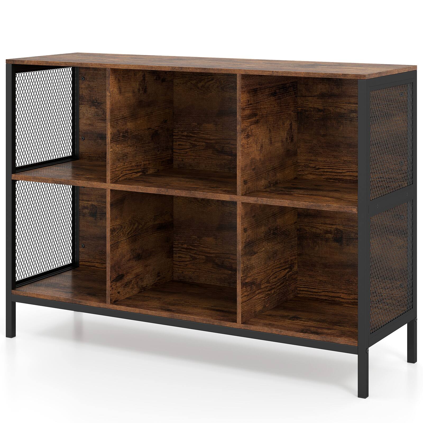 Alt View 9. Gymax - Gymax 6 Cube Bookcase 42'' Wide Horizontal Bookshelf w/ Heavy-Duty Metal Frame - Brown.