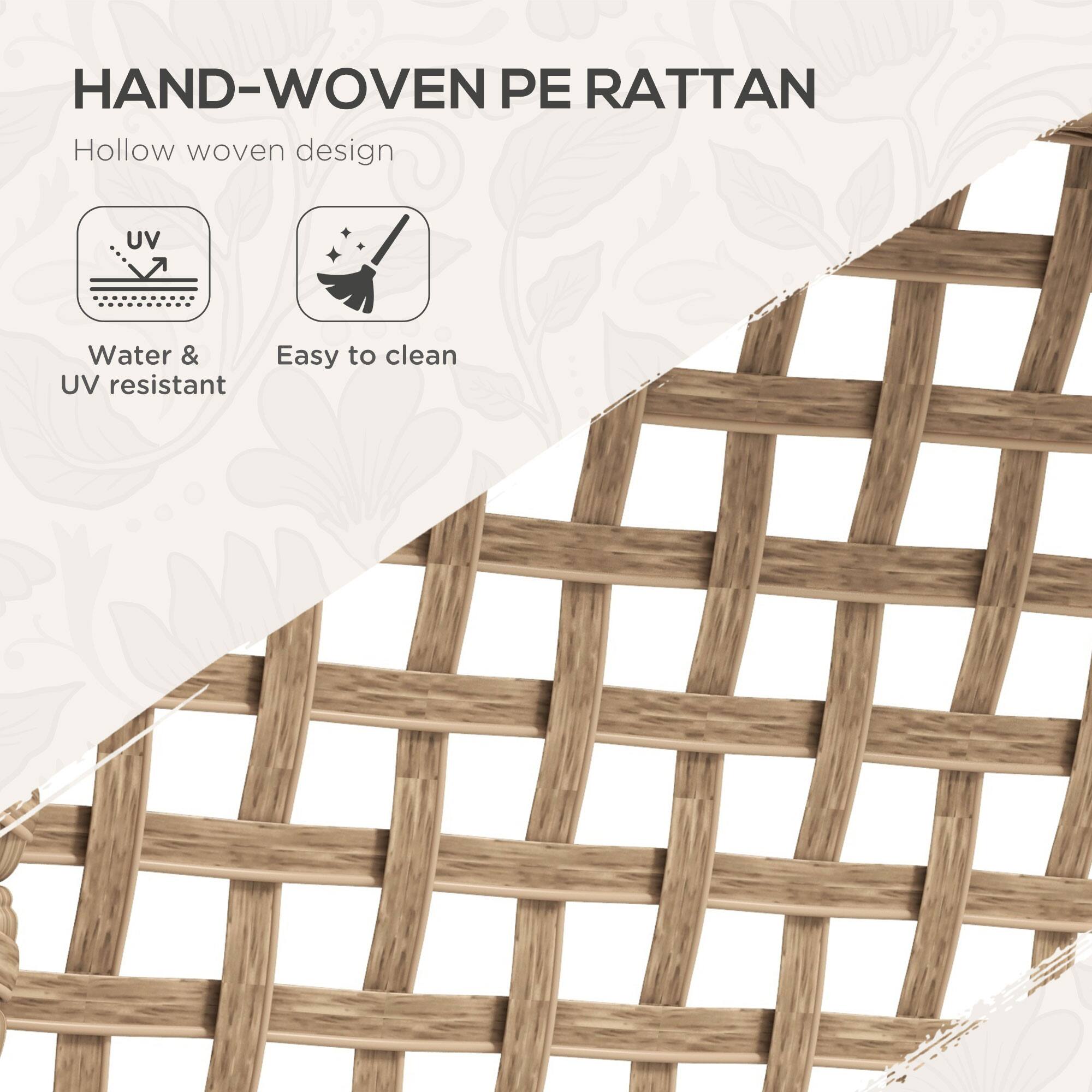 HAND-WOVEN PE RATTAN  
Hollow woven design  

- Water & UV resistant  
- Easy to clean