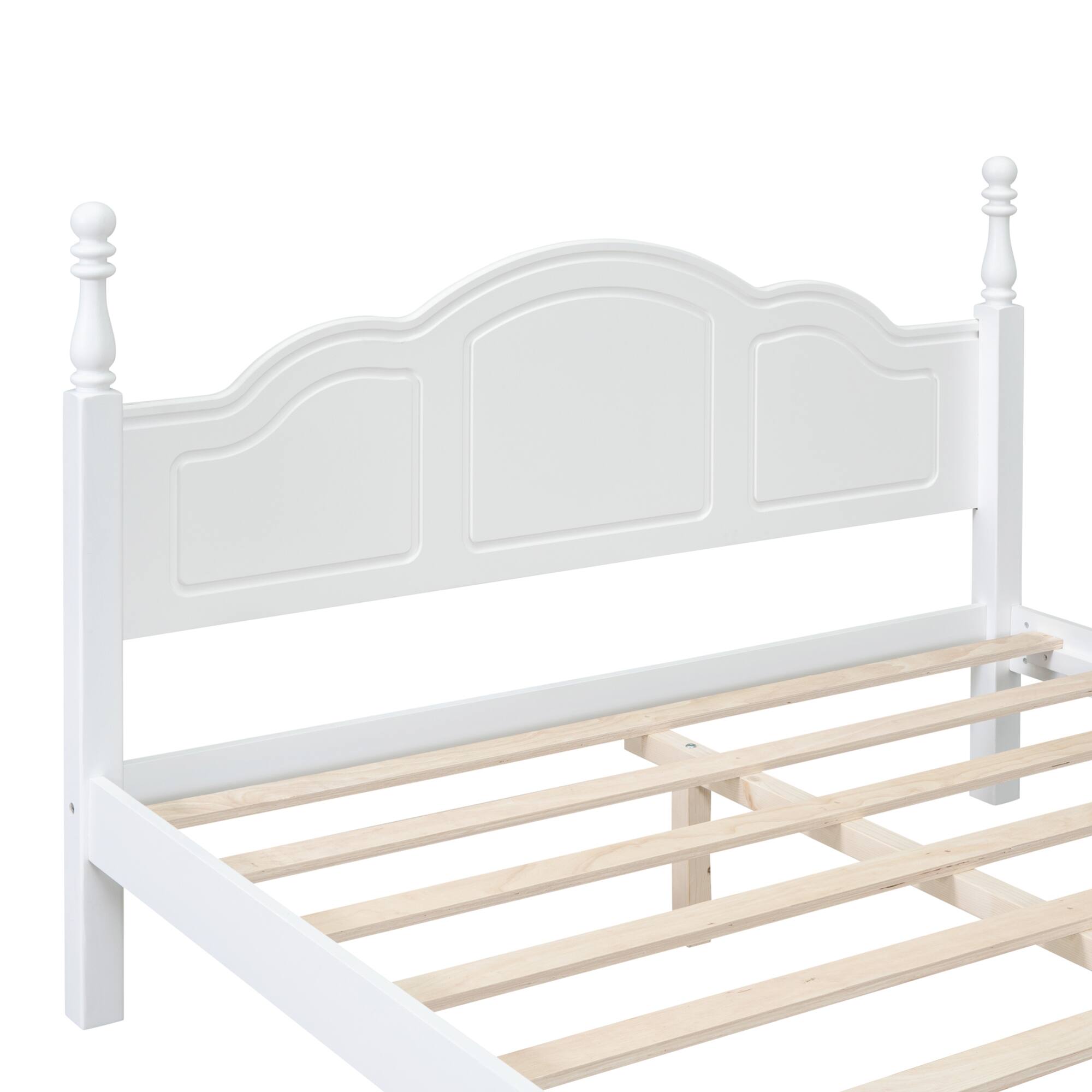 Alt View 4. GOODSILO - Queen Size Retro Wood Platform Bed Frame with Wooden Slat Support for Mattress - White.