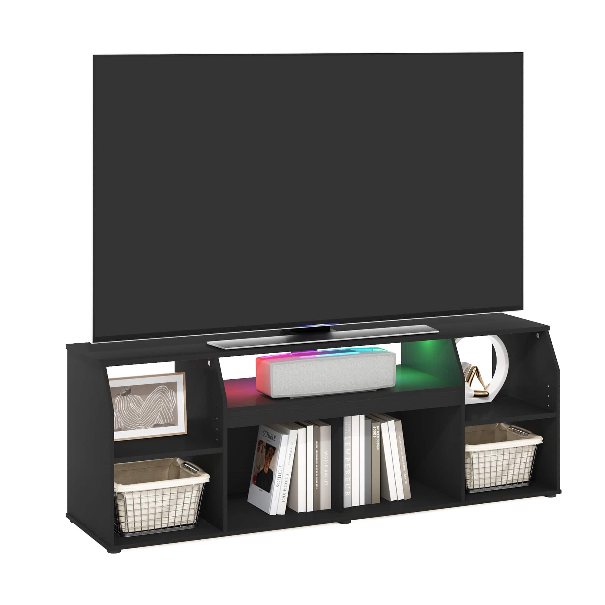 Furinno - JAYA TV Stand, Large Entertainment Center, TV Console for TV up to 65 Inch with LED, for Living Room, Bedroom - Dark Americano