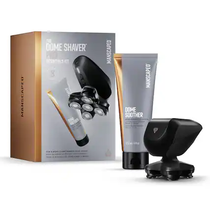 Manscaped The Dome Shaver Pro Essentials Kit includes a Dome Shaver, Dome Soother, and Aftershave Lotion. The kit is designed to provide a comfortable and effective head shaving experience. The Dome Shaver is a unique, ergonomic design that allows for precise and easy shaving, while the Dome Soother is a soothing aftershave lotion that helps to moisturize and soothe the skin after shaving. The Aftershave Lotion is a lightweight, non-greasy lotion that helps to protect and hydrate the skin. The kit is available in a 4-fluid-ounce size, making it a convenient and travel-friendly option for those who want to maintain a clean and well-groomed appearance.