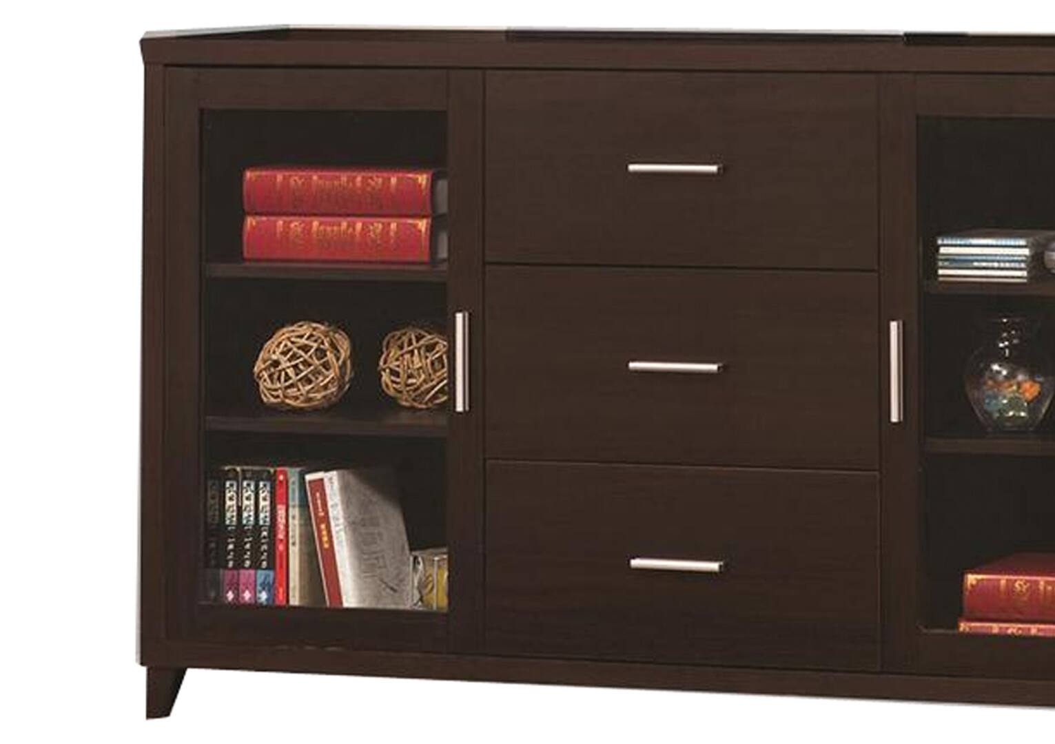 Alt View 1. Manhattan Lane - Modern & Minimal Style TV Console With Multi Shelves & Drawers - Brown.