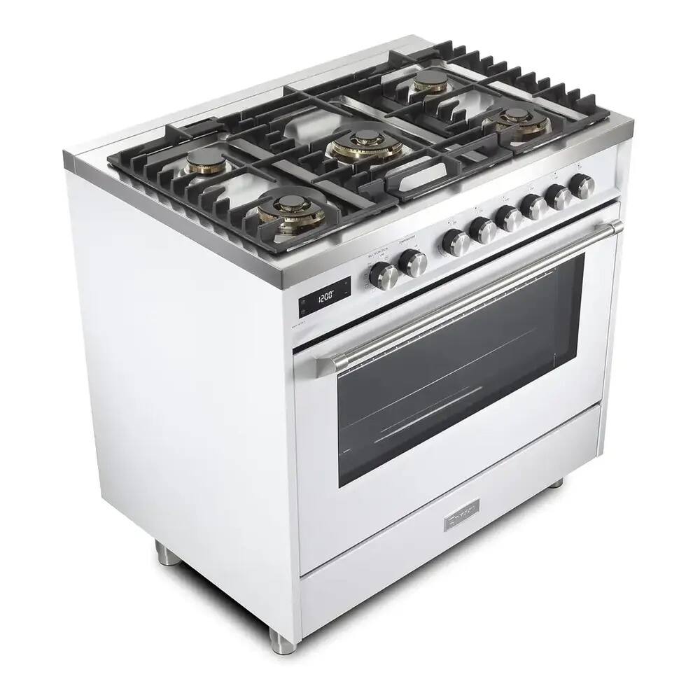 Alt View 3. Verona - Verona 36 inch Ultima Collection Dual Fuel Range with 5 Sealed Burners, 5 cu. ft. Oven Capacity (White) - White.