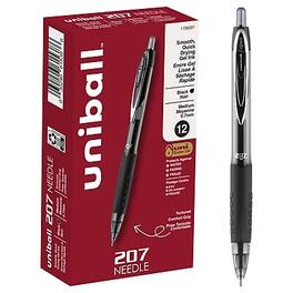 uni-ball - 207 Needle Retractable Gel Pens, Medium Point, 0.7mm, Dozen - Black Ink