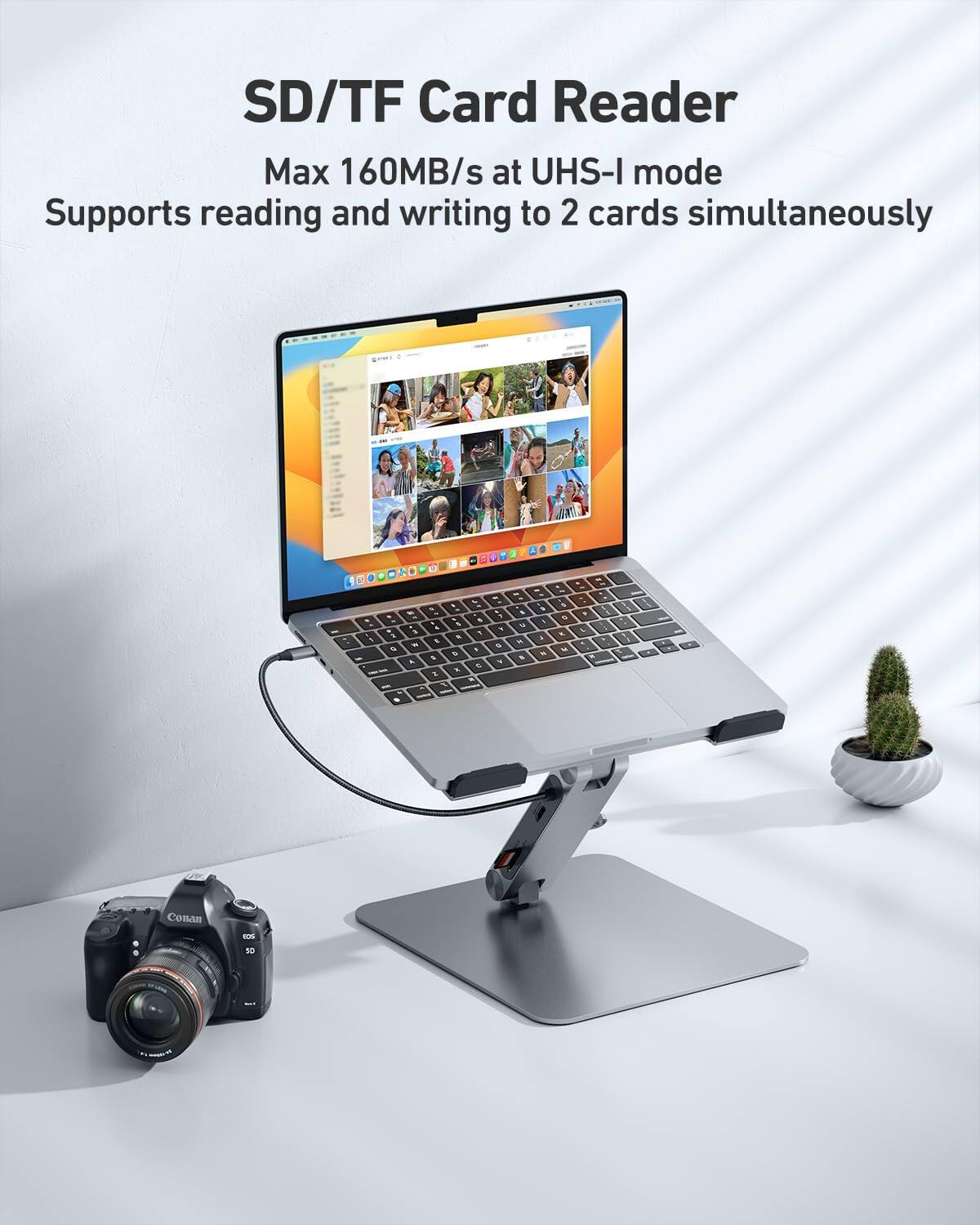 SD/TF Card Reader  
Max 160MB/s at UHS-I mode  
Supports reading and writing to 2 cards simultaneously