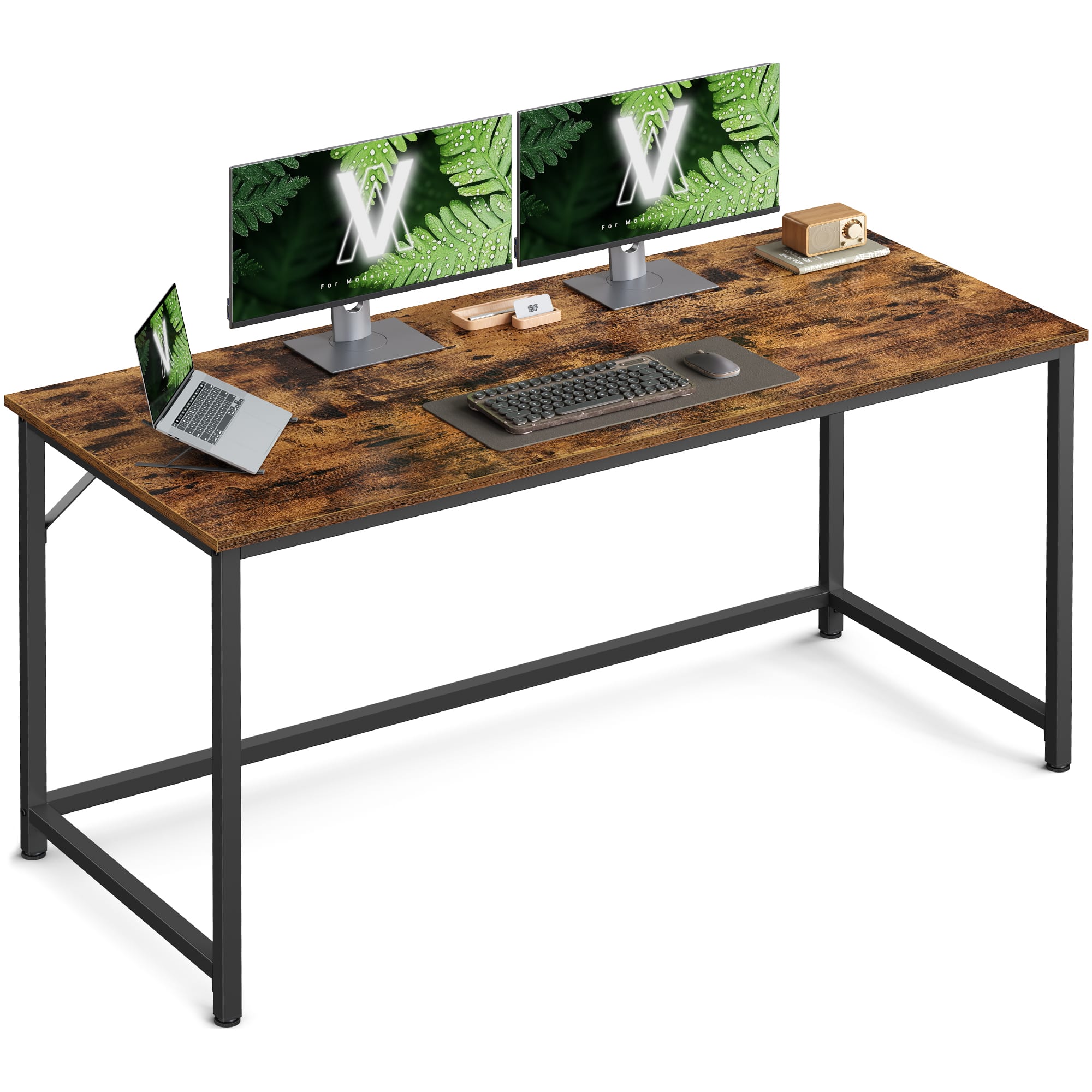 Songmics Home - Computer Desk, Small Office Desk and Workstation, Work Desk, Industrial Style, Metal Fram - Rustic Brown and Black