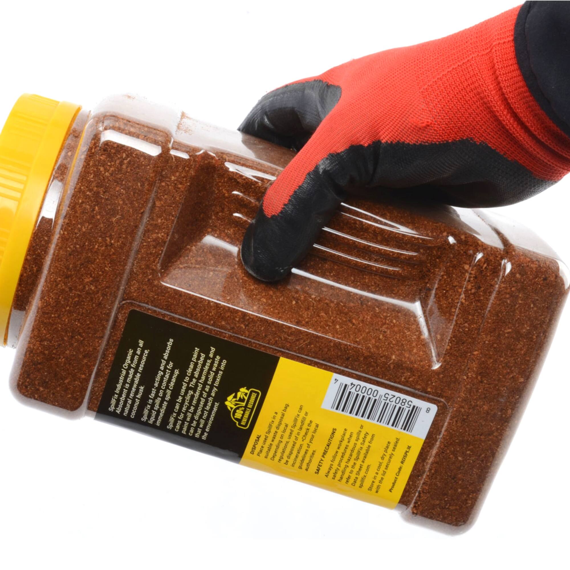 SpillFix is a fast-acting, organic, renewable absorbent made from coconut husk. It absorbs paint and other liquid spills, rendering them harmless and solid for easy cleanup. SpillFix can be disposed of in a landfill or recycled. Always store in a cool, dry place. Check local regulations for disposal.
