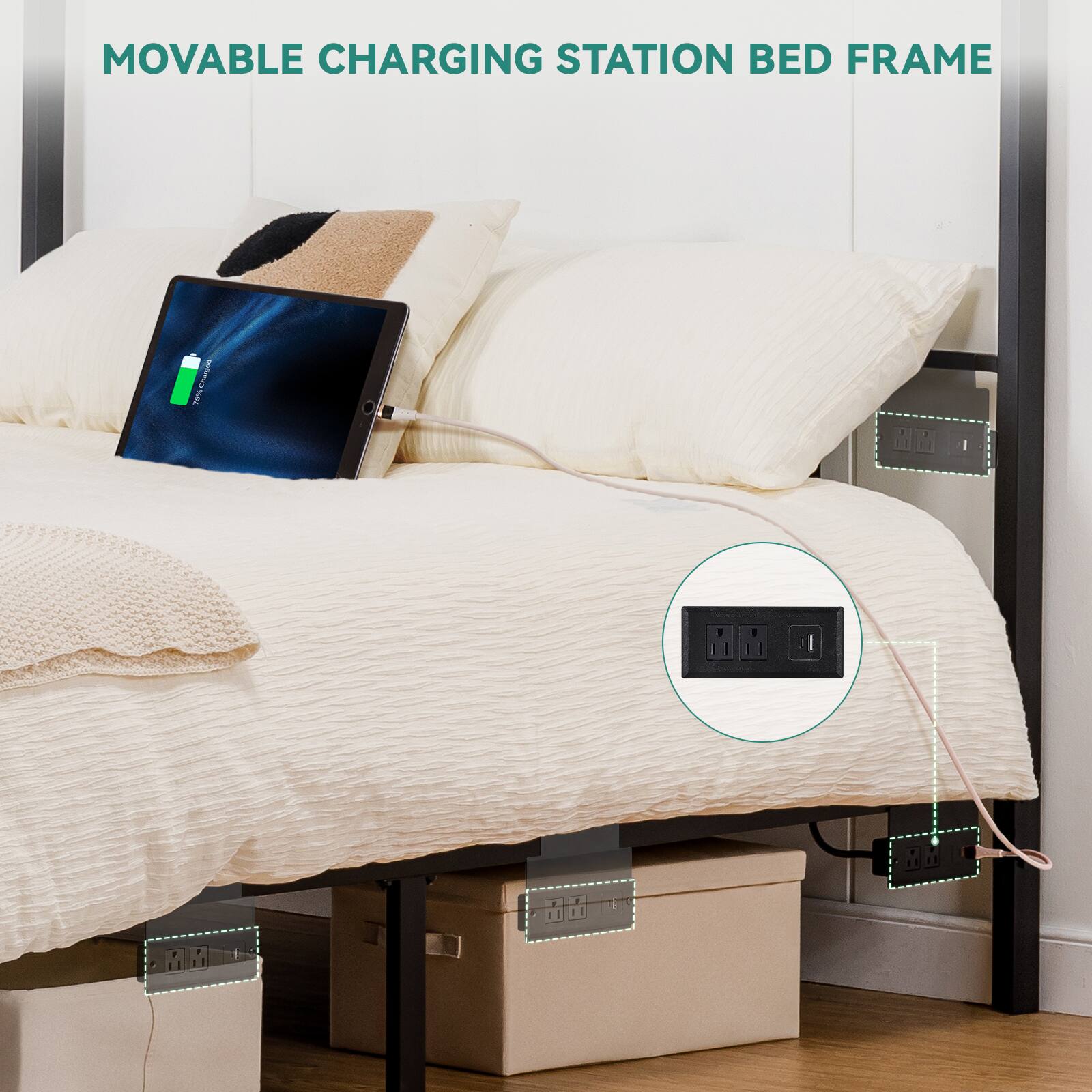 MOVABLE CHARGING STATION BED FRAME 79%-Charging 2% IN