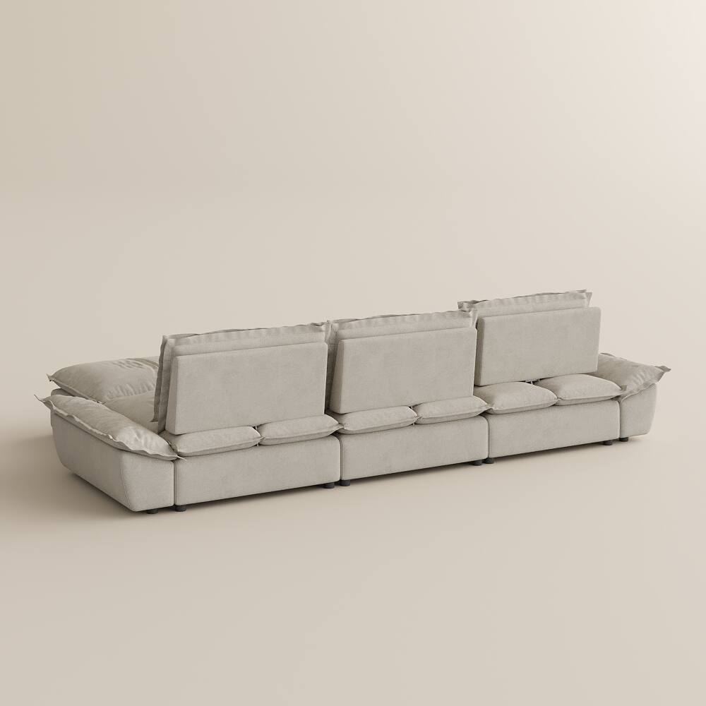 Alt View 9. POVISON - Modern Beige Sleeper Sofa with 3 Ottomans - Beige Suede Fabric.