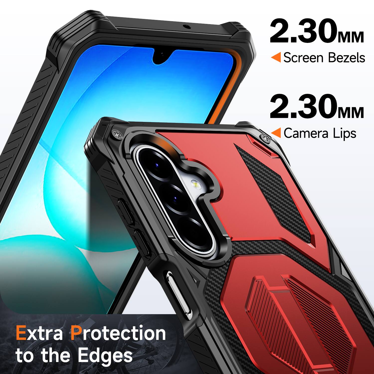 2.30 MM Screen Bezels  
2.30 MM Camera Lips  
Extra Protection to the Edges