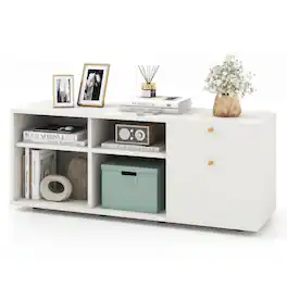 Ecooso - TV Stand Cabinet with 2 Drawers and 4 Cubes for Entryway Storage - White