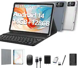 Kimlok - Tablet 10.1 inch 2025 Latest Android14 Tablet 128GB ROM+14GB RAM+1TB Expand Octa-Core Tablets with Keyboard - Gray