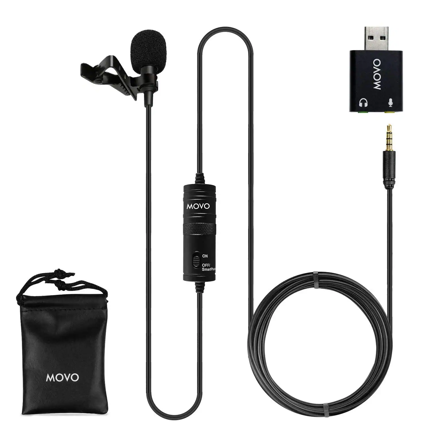 MOVO - Universal USB Computer Microphone with USB Adapter Compatible with Laptop, PC and Mac, Smartphones, Cameras