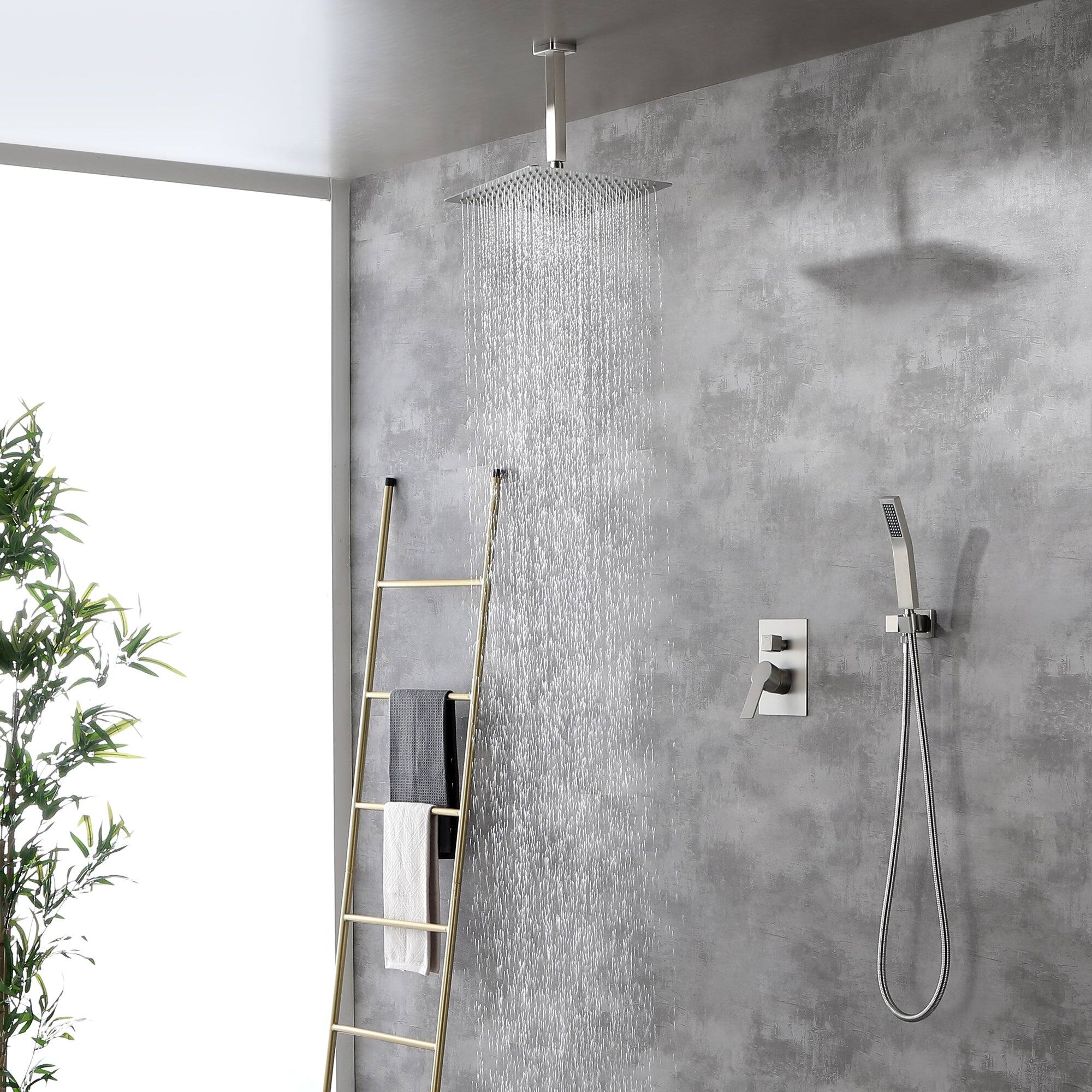 Alt View 4. Boyel Living - 1-Spray Patterns with 2.5 GPM 12 in. Ceiling Mount Dual Shower Heads with Pressure Balance Valve in Brushed Nickel - Brushed Nickel.