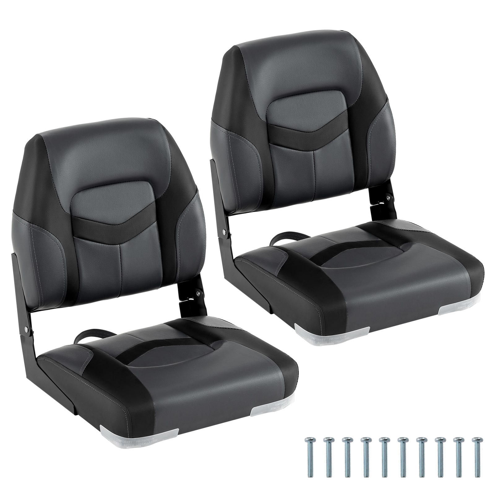 Gymax - 2-Pack Boat Seats Folding Low Back Boat Chairs w/ Sponge Padding Fixing Bolts Gray - Black
