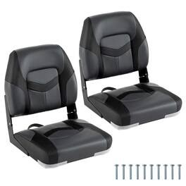 Gymax - 2-Pack Boat Seats Folding Low Back Boat Chairs w/ Sponge Padding Fixing Bolts Gray - Black